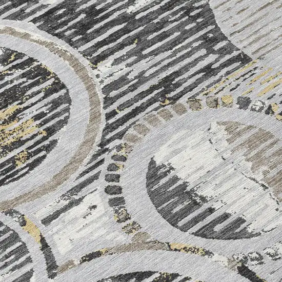 Silver And Gray Geometric Washable Indoor Outdoor Area Rug Photo 5