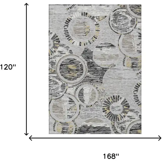 Silver And Gray Geometric Washable Indoor Outdoor Area Rug Photo 6