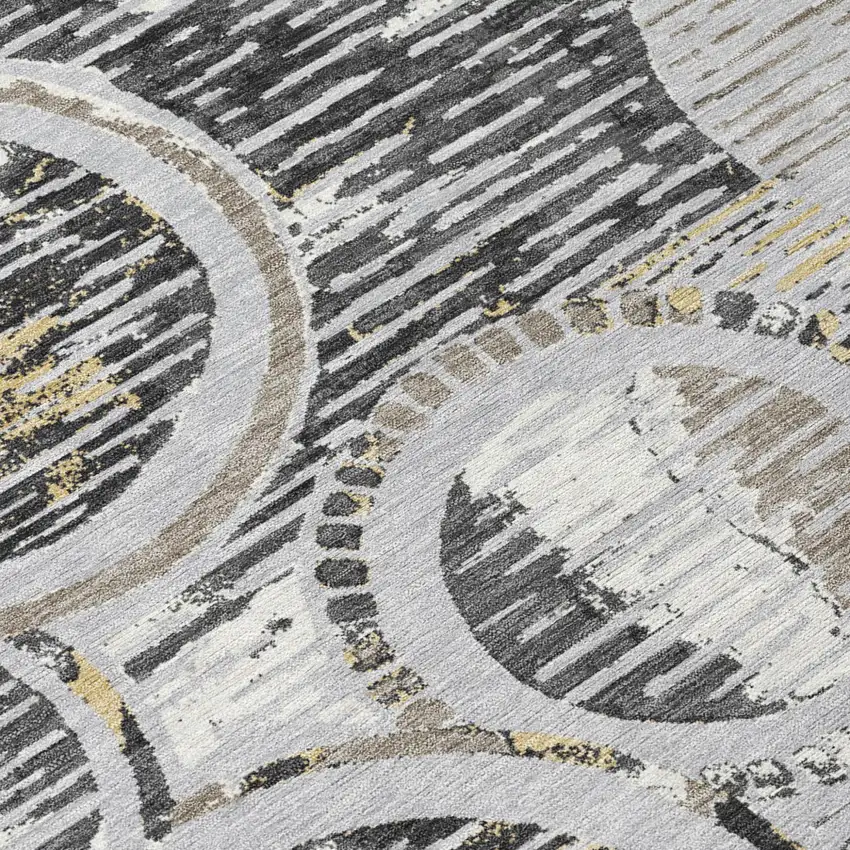 Silver And Gray Geometric Washable Indoor Outdoor Area Rug Photo 5