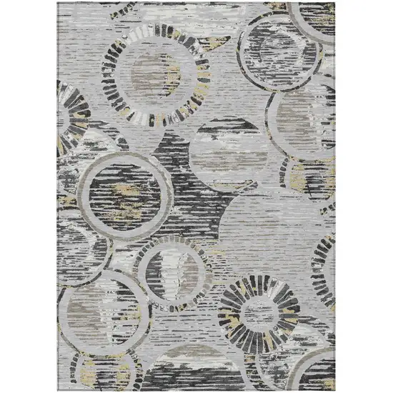 Silver And Gray Geometric Washable Indoor Outdoor Area Rug Photo 2