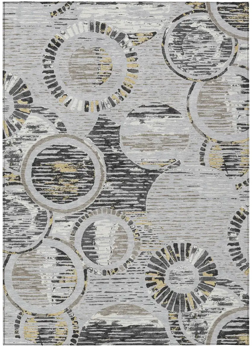 Silver And Gray Geometric Washable Indoor Outdoor Area Rug Photo 2