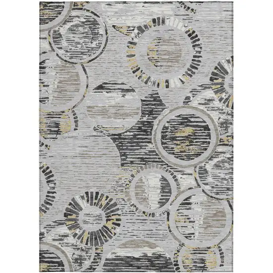 Silver And Gray Geometric Washable Indoor Outdoor Area Rug Photo 3