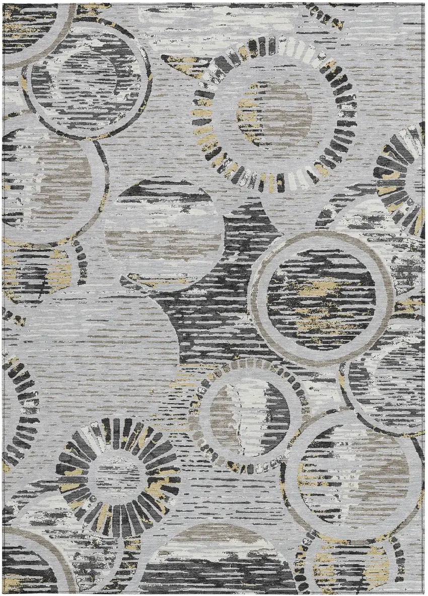 Silver And Gray Geometric Washable Indoor Outdoor Area Rug Photo 3