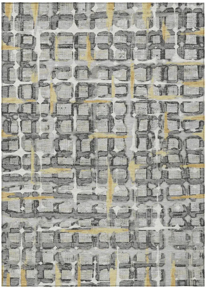Silver And Gray Geometric Washable Indoor Outdoor Area Rug Photo 2