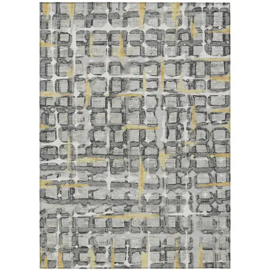 Silver And Gray Geometric Washable Indoor Outdoor Area Rug Photo 2