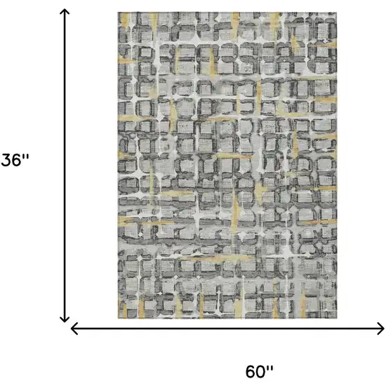 Silver And Gray Geometric Washable Indoor Outdoor Area Rug Photo 5