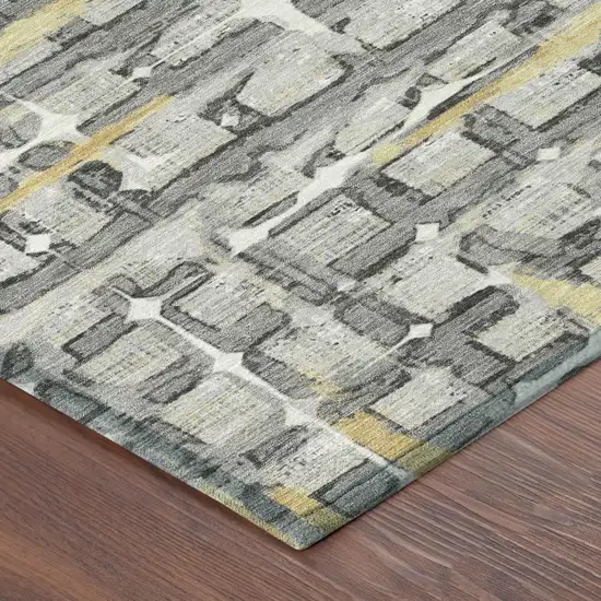 Silver And Gray Geometric Washable Indoor Outdoor Area Rug Photo 3