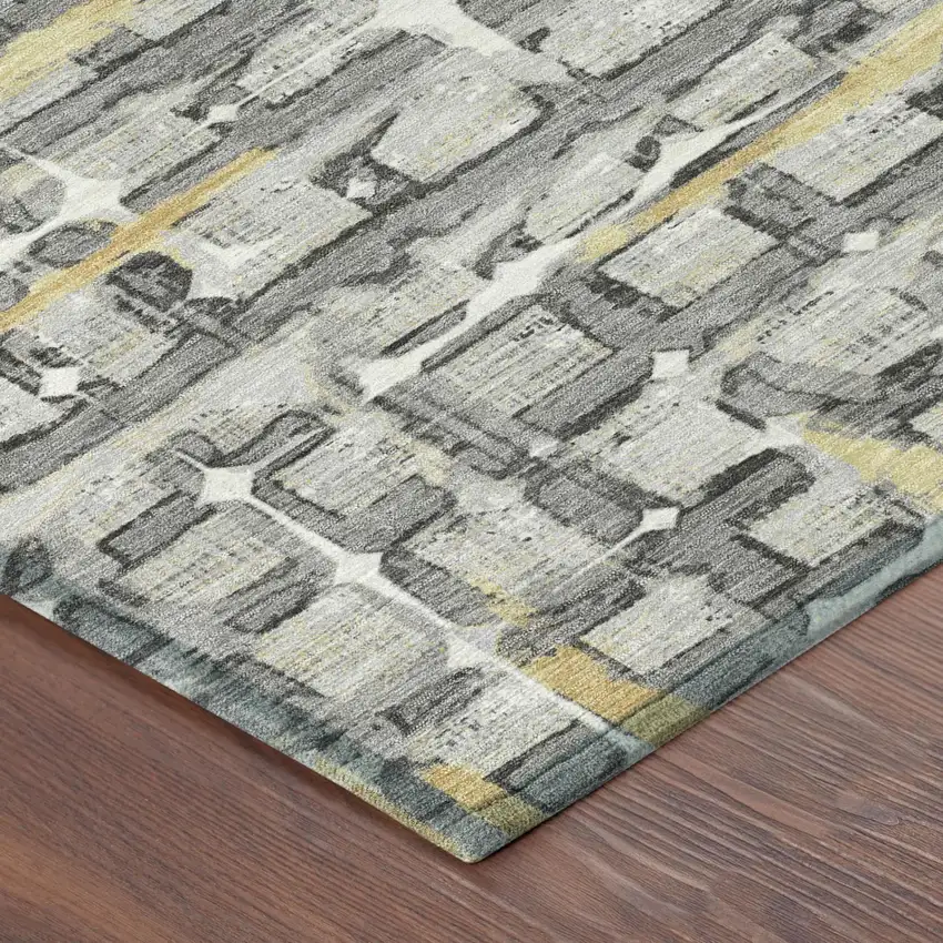 Silver And Gray Geometric Washable Indoor Outdoor Area Rug Photo 3