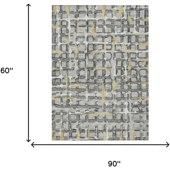 Silver And Gray Geometric Washable Indoor Outdoor Area Rug Photo 5