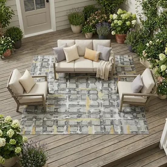 Silver And Gray Geometric Washable Indoor Outdoor Area Rug Photo 1