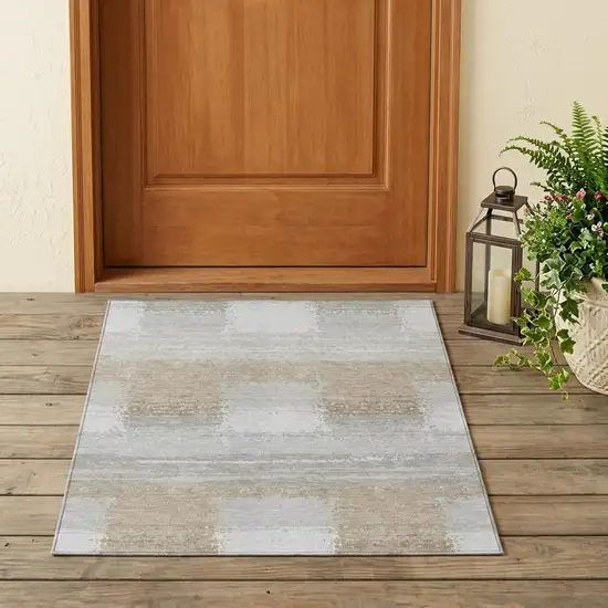 Silver And Gray Geometric Washable Indoor Outdoor Area Rug Photo 1