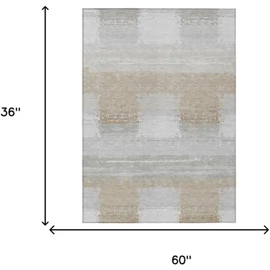 Silver And Gray Geometric Washable Indoor Outdoor Area Rug Photo 5