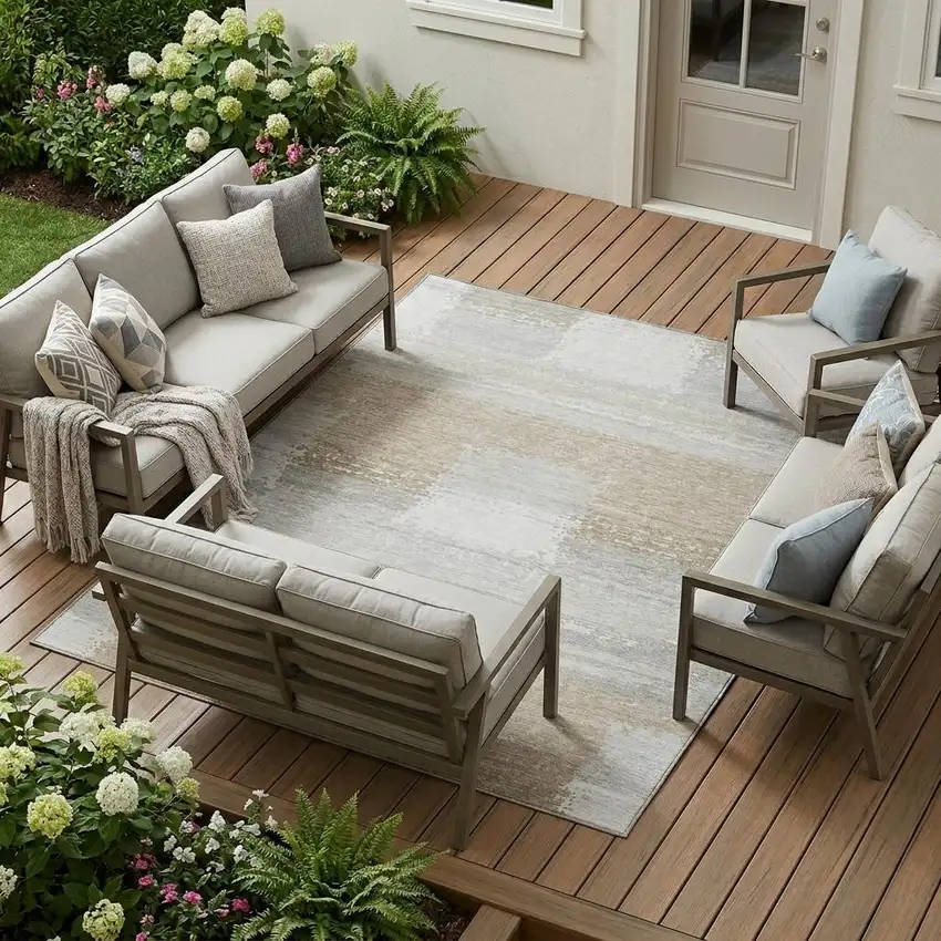 Silver And Gray Geometric Washable Indoor Outdoor Area Rug Photo 1