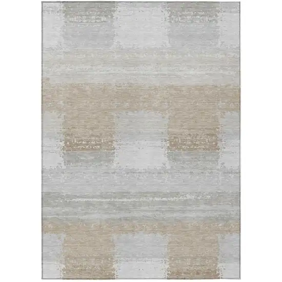 Silver And Gray Geometric Washable Indoor Outdoor Area Rug Photo 2