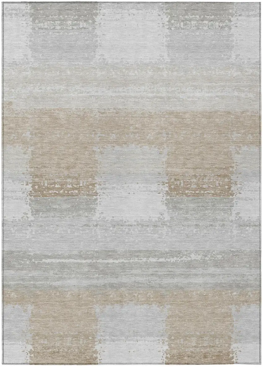 Silver And Gray Geometric Washable Indoor Outdoor Area Rug Photo 2