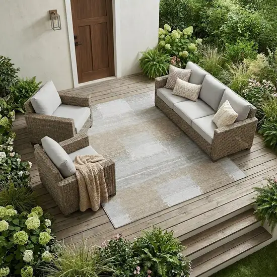 Silver And Gray Geometric Washable Indoor Outdoor Area Rug Photo 1