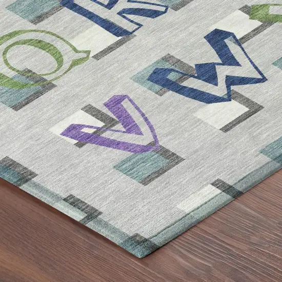 Silver And Gray Geometric Washable Indoor Outdoor Area Rug Photo 3