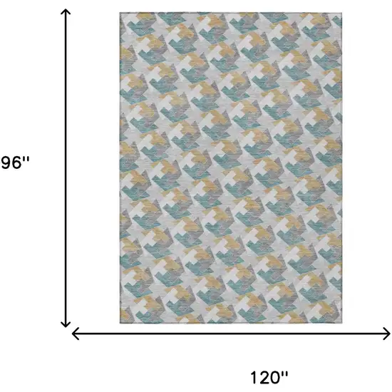 Silver And Gray Geometric Washable Indoor Outdoor Area Rug Photo 5