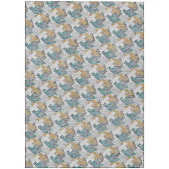 Silver And Gray Geometric Washable Indoor Outdoor Area Rug Photo 2