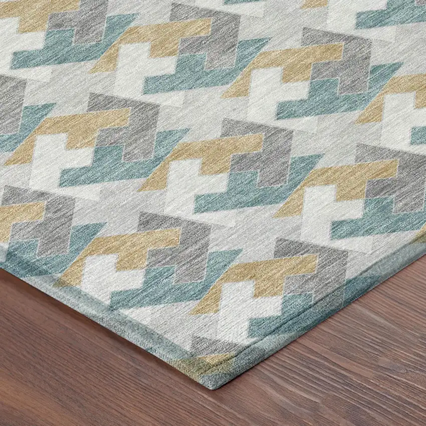 Silver And Gray Geometric Washable Indoor Outdoor Area Rug Photo 3