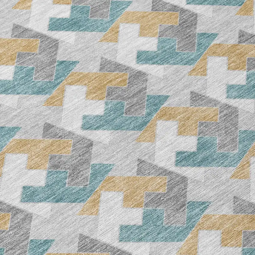 Silver And Gray Geometric Washable Indoor Outdoor Area Rug Photo 4