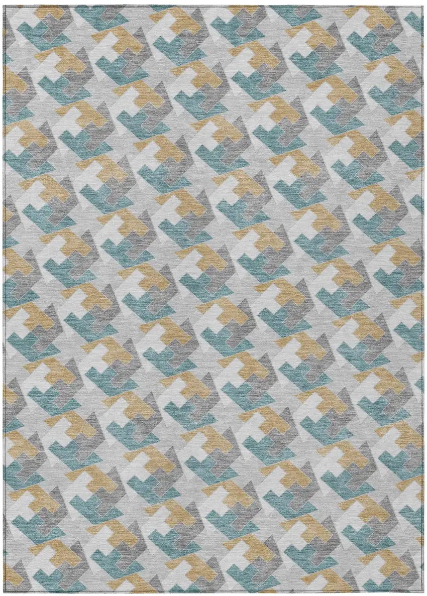 Silver And Gray Geometric Washable Indoor Outdoor Area Rug Photo 2