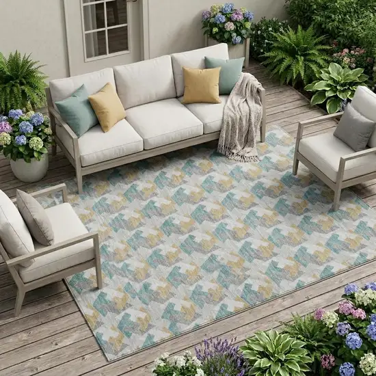 Silver And Gray Geometric Washable Indoor Outdoor Area Rug Photo 1