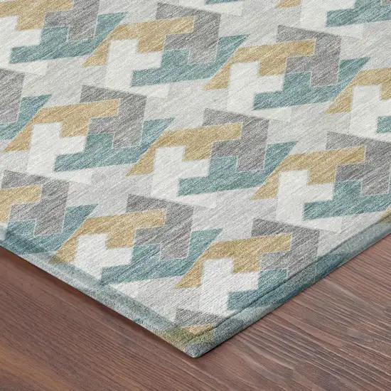 Silver And Gray Geometric Washable Indoor Outdoor Area Rug Photo 3