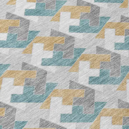 Silver And Gray Geometric Washable Indoor Outdoor Area Rug Photo 4