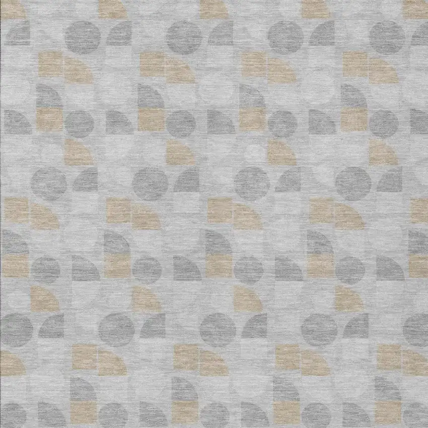 Silver And Gray Geometric Washable Indoor Outdoor Area Rug Photo 2