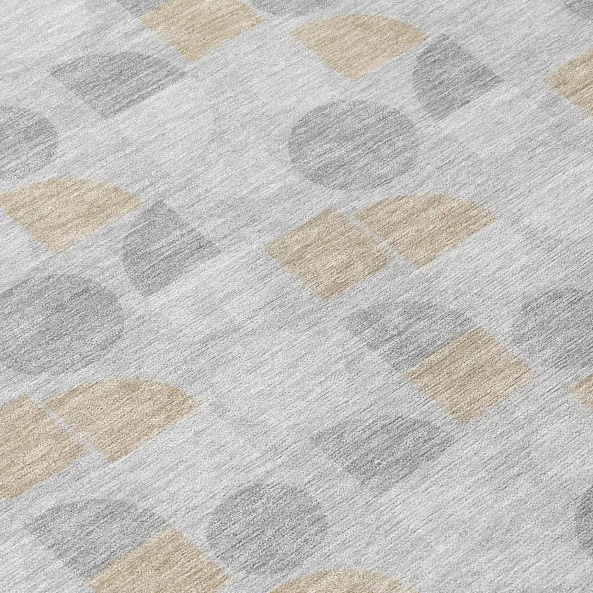 Silver And Gray Geometric Washable Indoor Outdoor Area Rug Photo 5