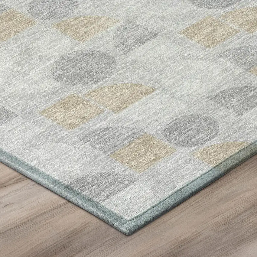 Silver And Gray Geometric Washable Indoor Outdoor Area Rug Photo 4