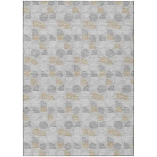 Silver And Gray Geometric Washable Indoor Outdoor Area Rug Photo 2