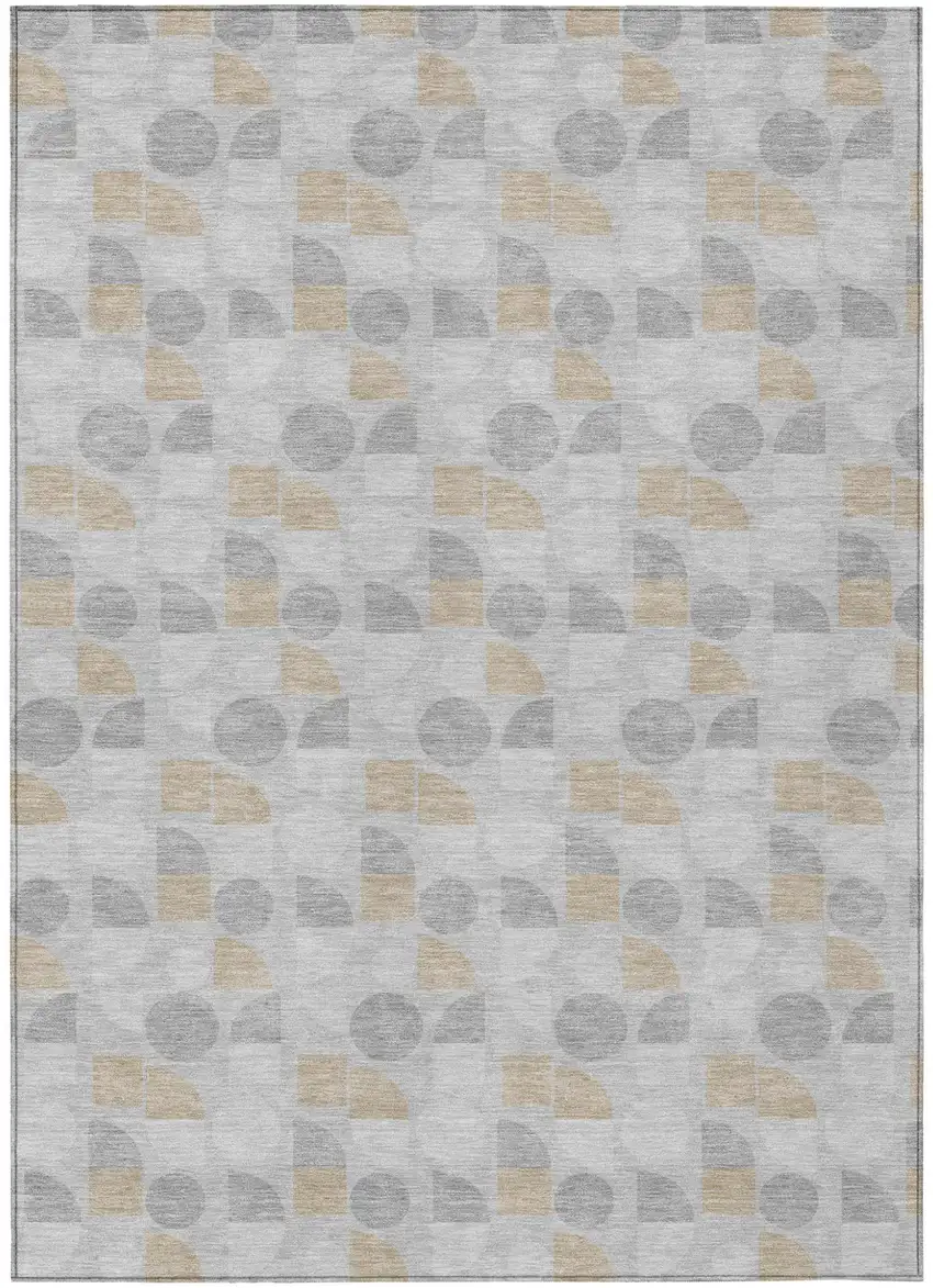 Silver And Gray Geometric Washable Indoor Outdoor Area Rug Photo 2