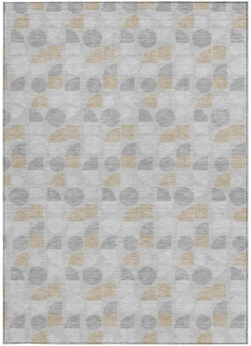 Silver And Gray Geometric Washable Indoor Outdoor Area Rug Photo 3
