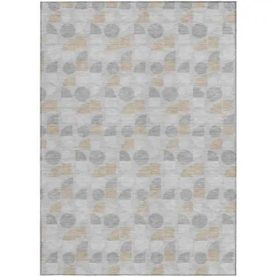 Silver And Gray Geometric Washable Indoor Outdoor Area Rug Photo 3