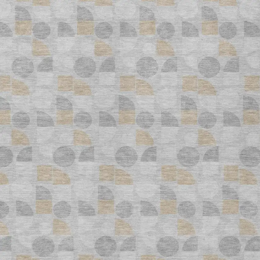 Silver And Gray Geometric Washable Indoor Outdoor Area Rug Photo 1