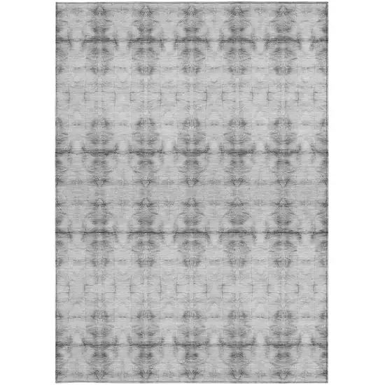 Silver And Gray Geometric Washable Indoor Outdoor Area Rug Photo 6