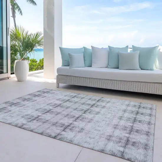 Silver And Gray Geometric Washable Indoor Outdoor Area Rug Photo 8