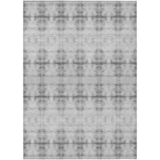 Silver And Gray Geometric Washable Indoor Outdoor Area Rug Photo 2