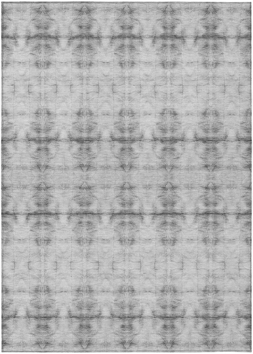 Silver And Gray Geometric Washable Indoor Outdoor Area Rug Photo 2
