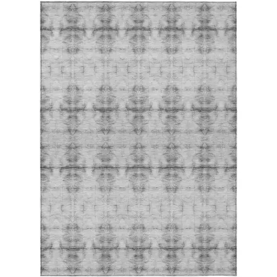 Silver And Gray Geometric Washable Indoor Outdoor Area Rug Photo 2