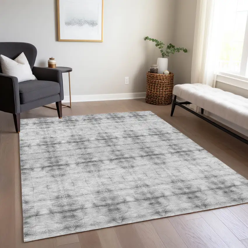 Silver And Gray Geometric Washable Indoor Outdoor Area Rug Photo 9