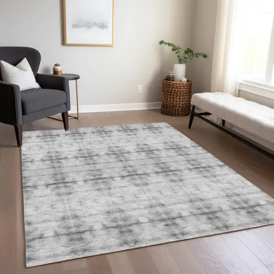 Silver And Gray Geometric Washable Indoor Outdoor Area Rug Photo 9