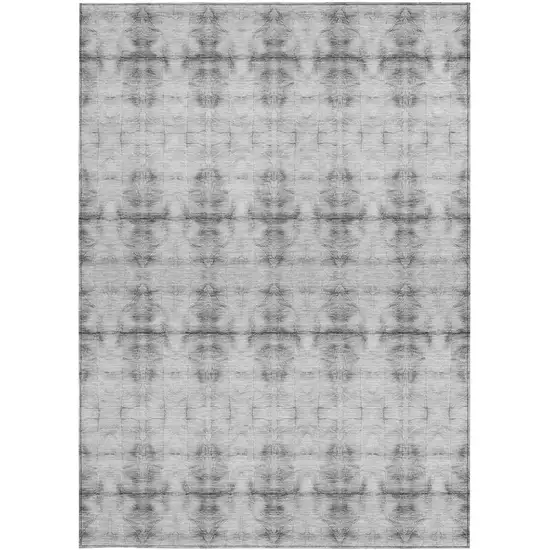 Silver And Gray Geometric Washable Indoor Outdoor Area Rug Photo 6