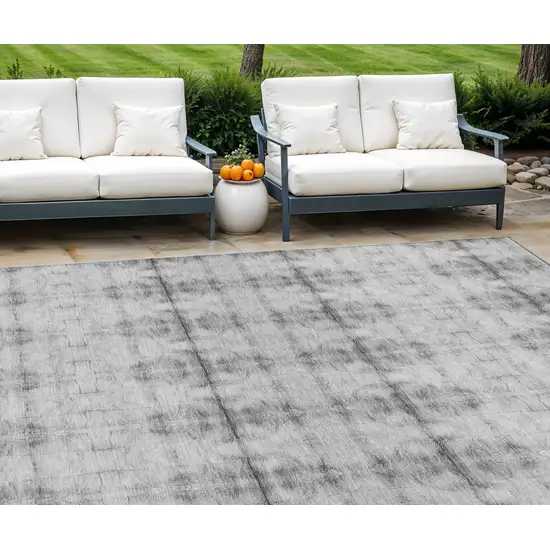 Silver And Gray Geometric Washable Indoor Outdoor Area Rug Photo 1