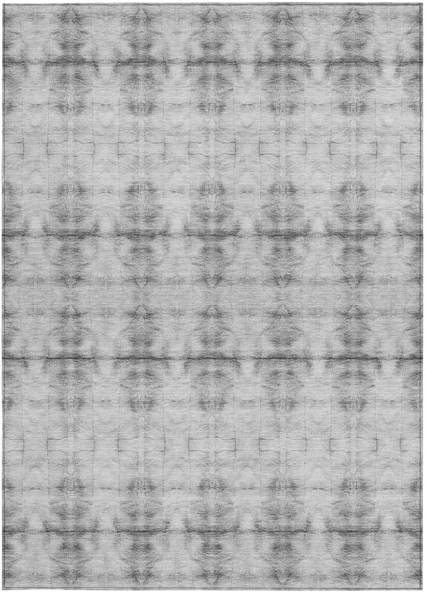 Silver And Gray Geometric Washable Indoor Outdoor Area Rug Photo 7