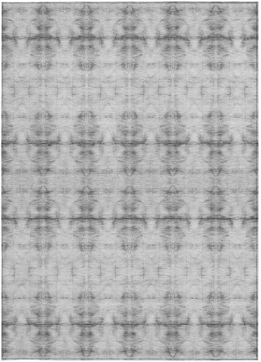 Silver And Gray Geometric Washable Indoor Outdoor Area Rug Photo 7