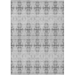 Photo of Silver And Gray Geometric Washable Indoor Outdoor Area Rug