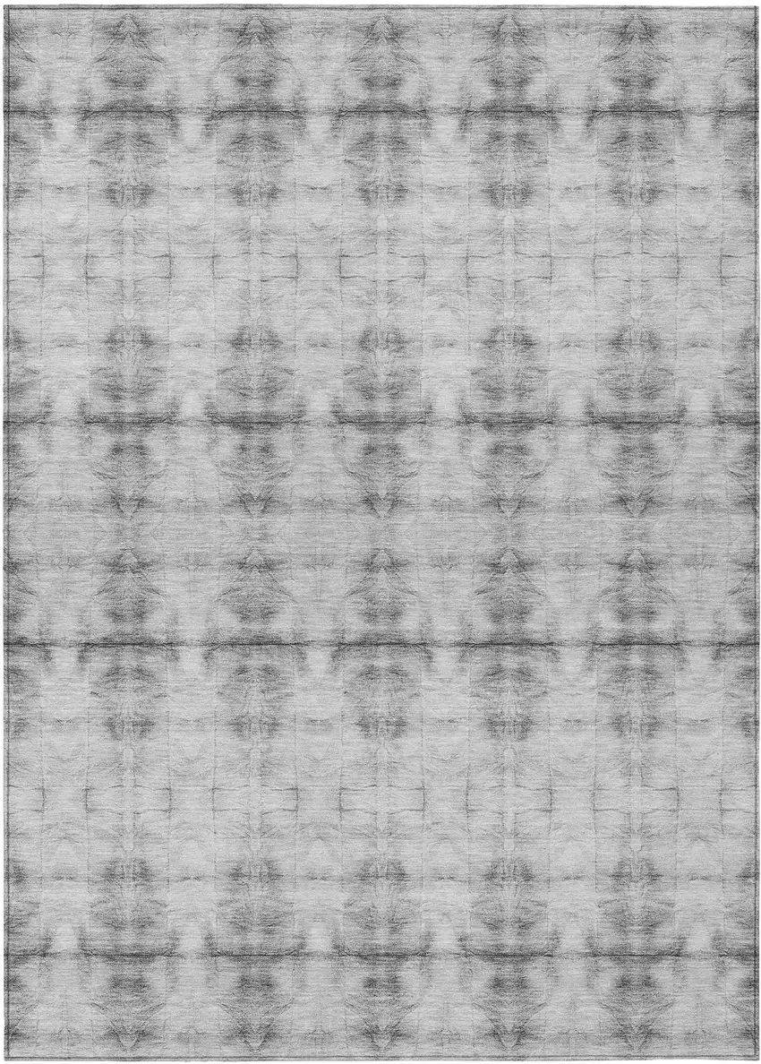 Silver And Gray Geometric Washable Indoor Outdoor Area Rug Photo 2